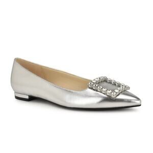 Nine West Jesike Pointy Toe Flats Silver Rhinestone Sz 8